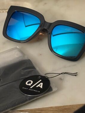 Quay Australia Blue Mirrored Square Sunglasses